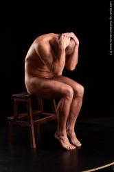 Nude Man White Sitting poses - simple Muscular Bald Sitting poses - ALL Standard Photoshoot Realistic